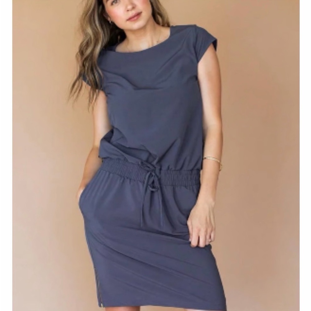 Albion Fit Going Places Drawstring Waist Dress, Slate Blue, XS